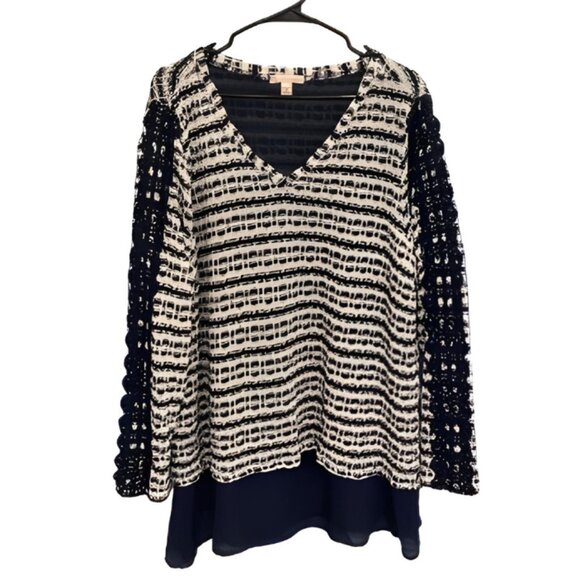 Dress Barn Navy & White Textured Blouse – Women’s 3X - Picture 1 of 7